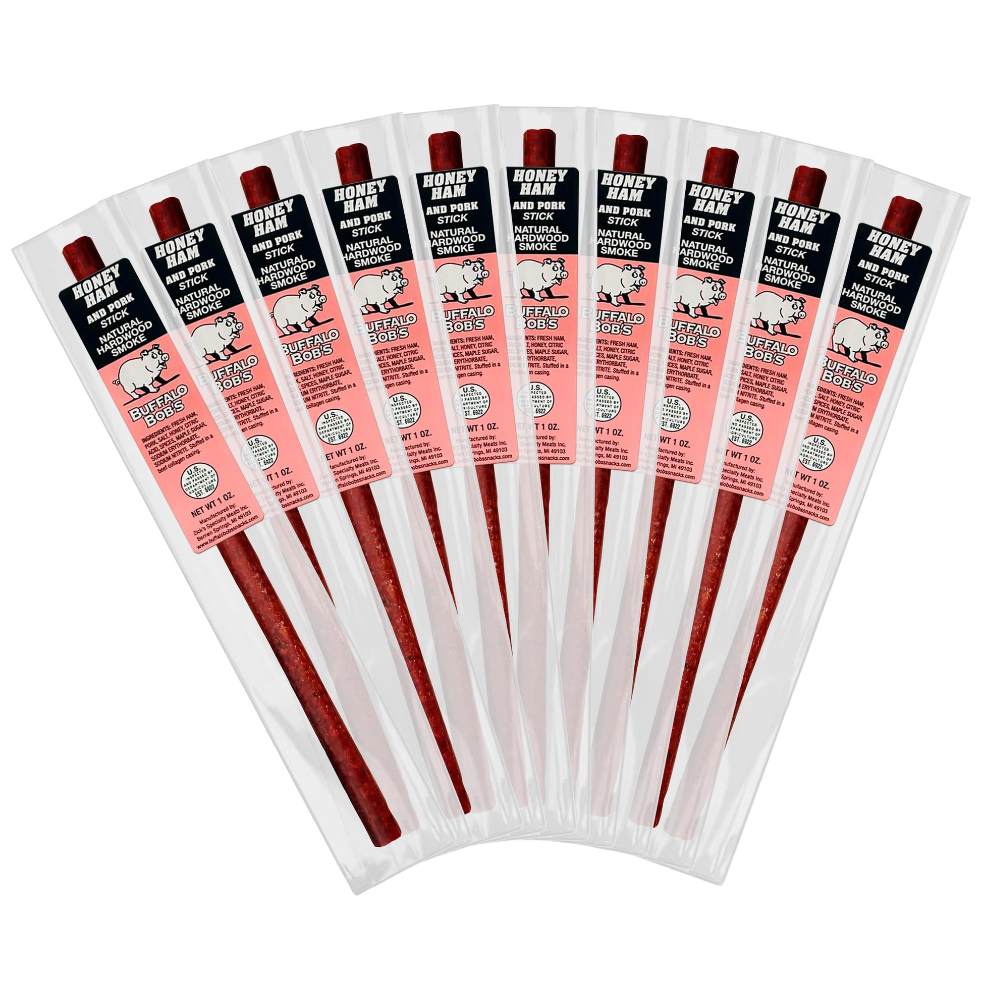 Buffalo Bobs Wild Game Meat Snack Stick - Honey Ham - 10 Pack, 1 Ounce Each