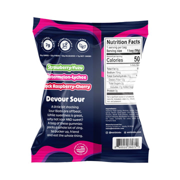 Blobs Sour Gummy Candy Low Sugar & Low Calorie- No Sugar Alcohols, Vegan, No Dyes- Watermelon-Lychee, Black Ras Cherry, Strawber