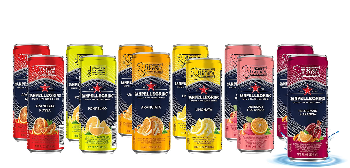 San Pellegrino Sparkling Fruit Beverages Variety Pack, 11.15 Fl Oz Cans, 12 Pack