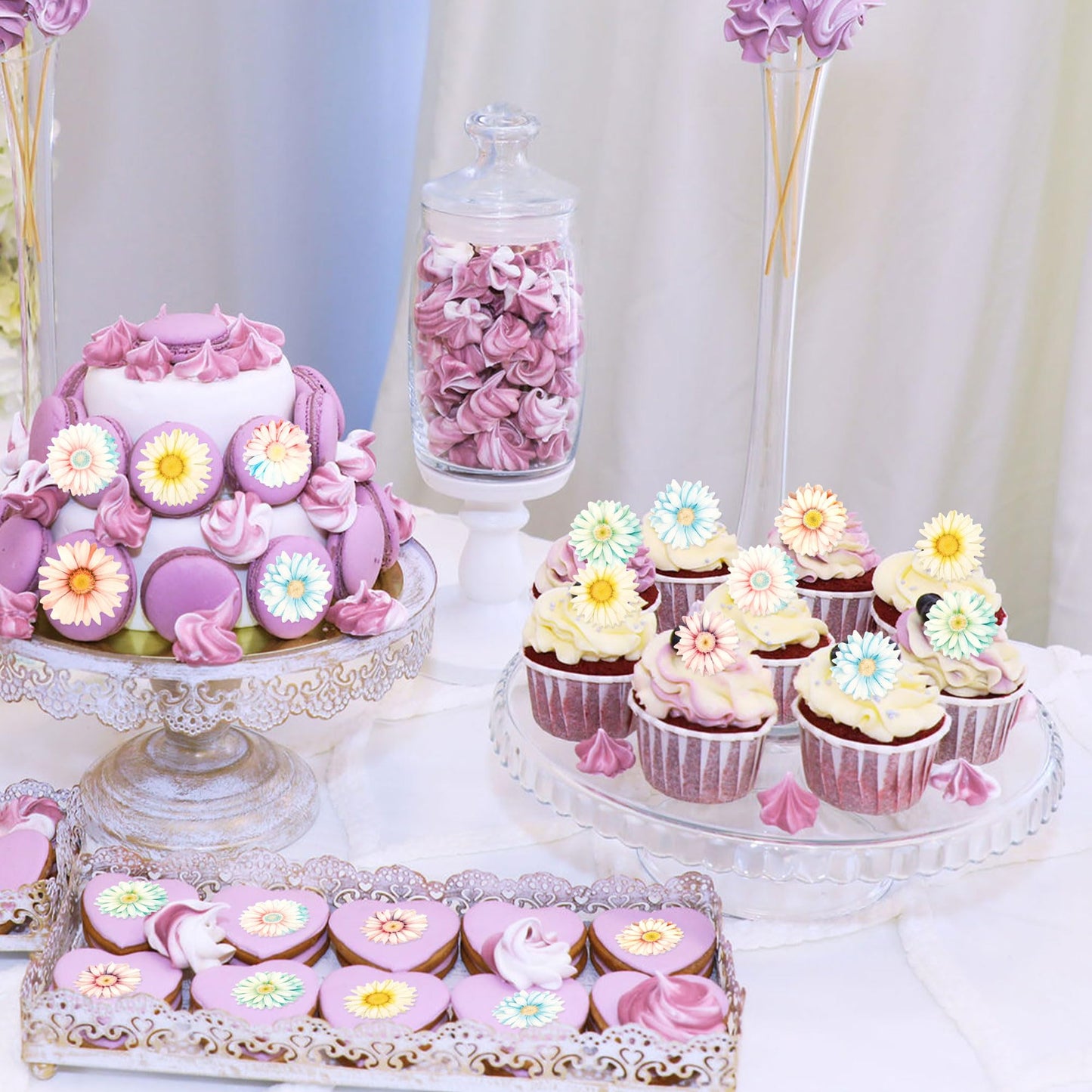 Ercadio 40 Pcs Edible Daisy Cupcake Toppers Beautiful Daisy Cupcake Drink Topper Picks Edible Colorful Daisies Cupcake Decoratio