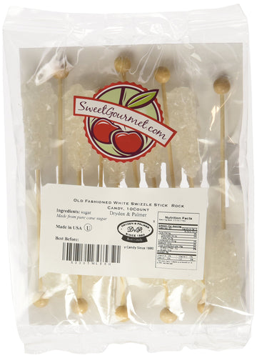 Sweetgourmet White Pure Cane Sugar Swizzle Sticks | Rock Candy Wrapped | Pack Of 10