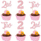 24 PCS Two Cupcake Toppers Glitter 2nd Birthday Cupcake Picks Number 2 Second Birthday Two Cake Decorations for Baby Shower Kids