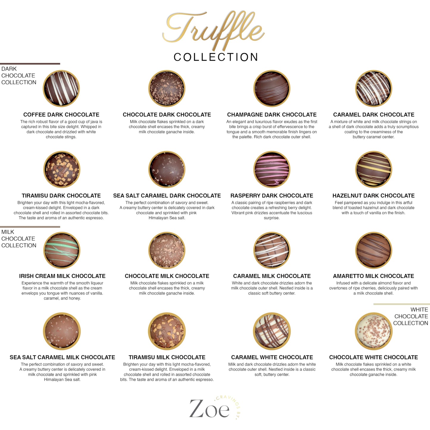 CRAVINGS BY ZOE Gourmet Chocolate Truffle Gift Box | 16 Count | Assorted Gourmet Milk & Dark Chocolate Candy Food Gift Basket Anniversary  Birthday  Get Well  Holiday  Thank You Men Women Mom Her