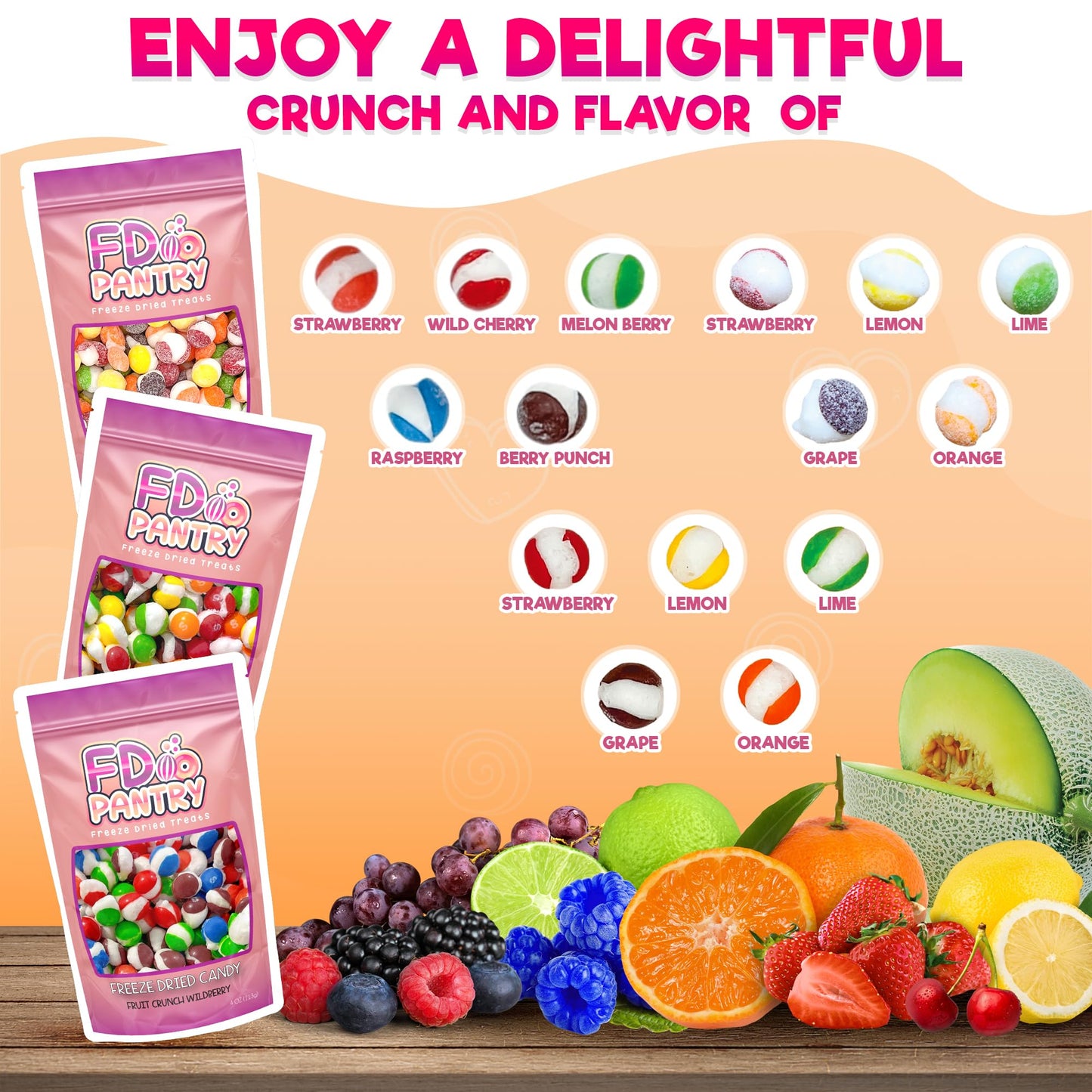 Freeze Dried Candy 3 Pack Fruit Crunch Original, Wildberry, Sour Mix Variety Gift Bundle 4 Oz - 3 Pack Treat Snack Sampler Set R