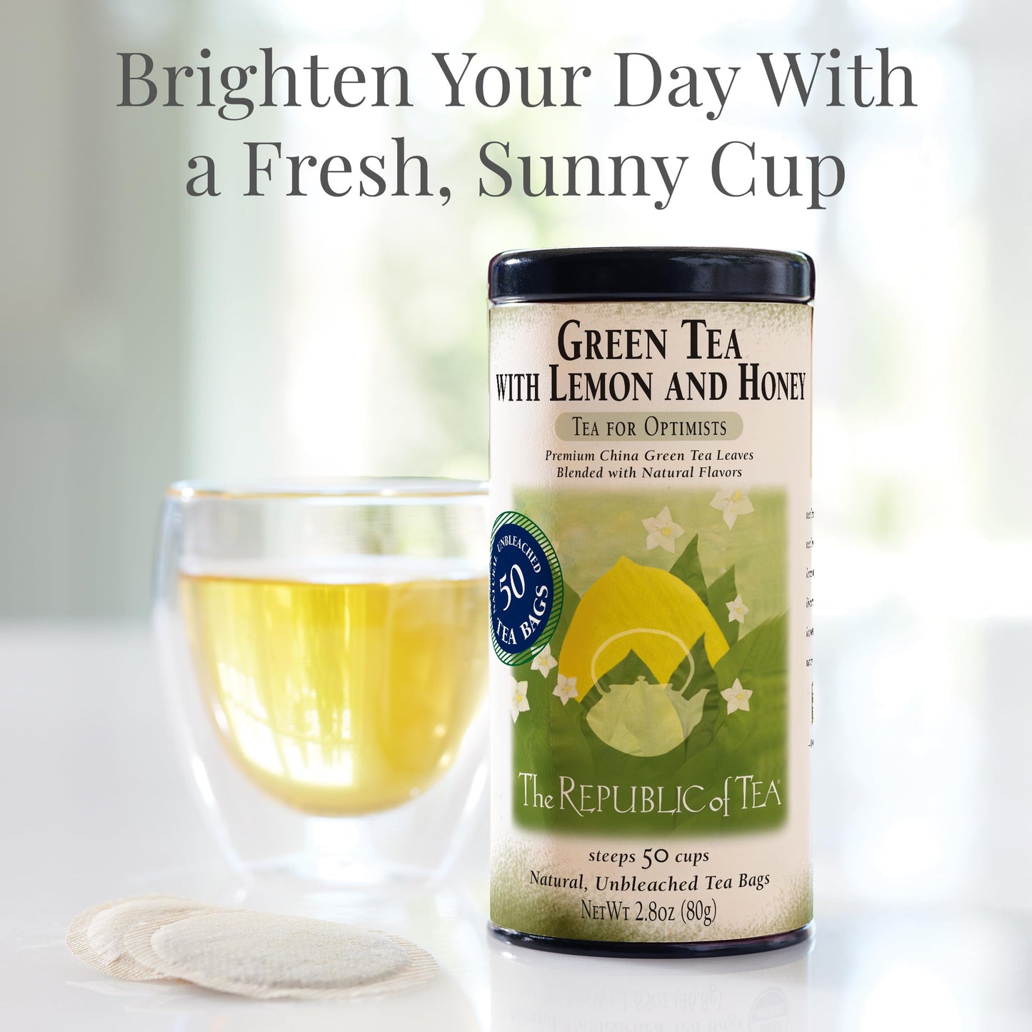 The Republic of Tea Green Tea with Lemon and Honey, 50 Count, Low Caffeine, Model SYNCHKG034006