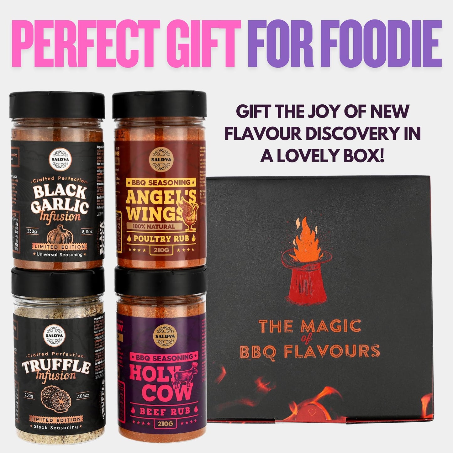 Enhanced Bbq Rub Gift Set - Holy Cow, Angel’S Wings, Black Garlic, Truffle Infusion Bbq Rubs | Pack Of 4 | 100% Natural | Spice Gift For Foodie