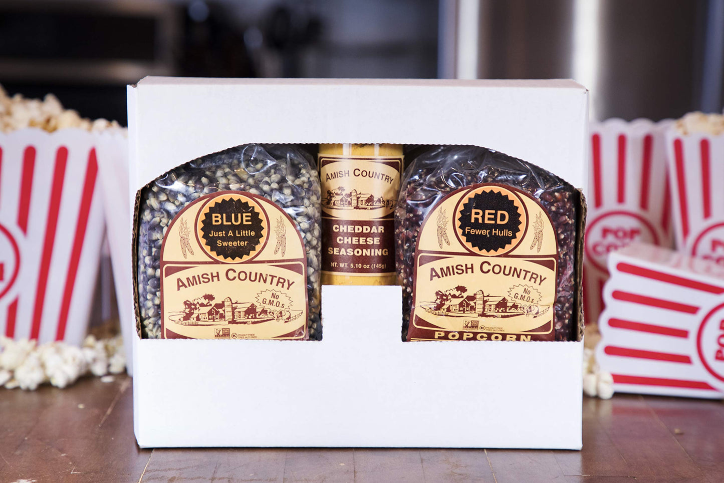 Amish Country Popcorn | 2-2 lb Bags | Red and Blue Popcorn Kernels with Cheddar Cheese Seasoning Variety Set | Old Fashioned, No