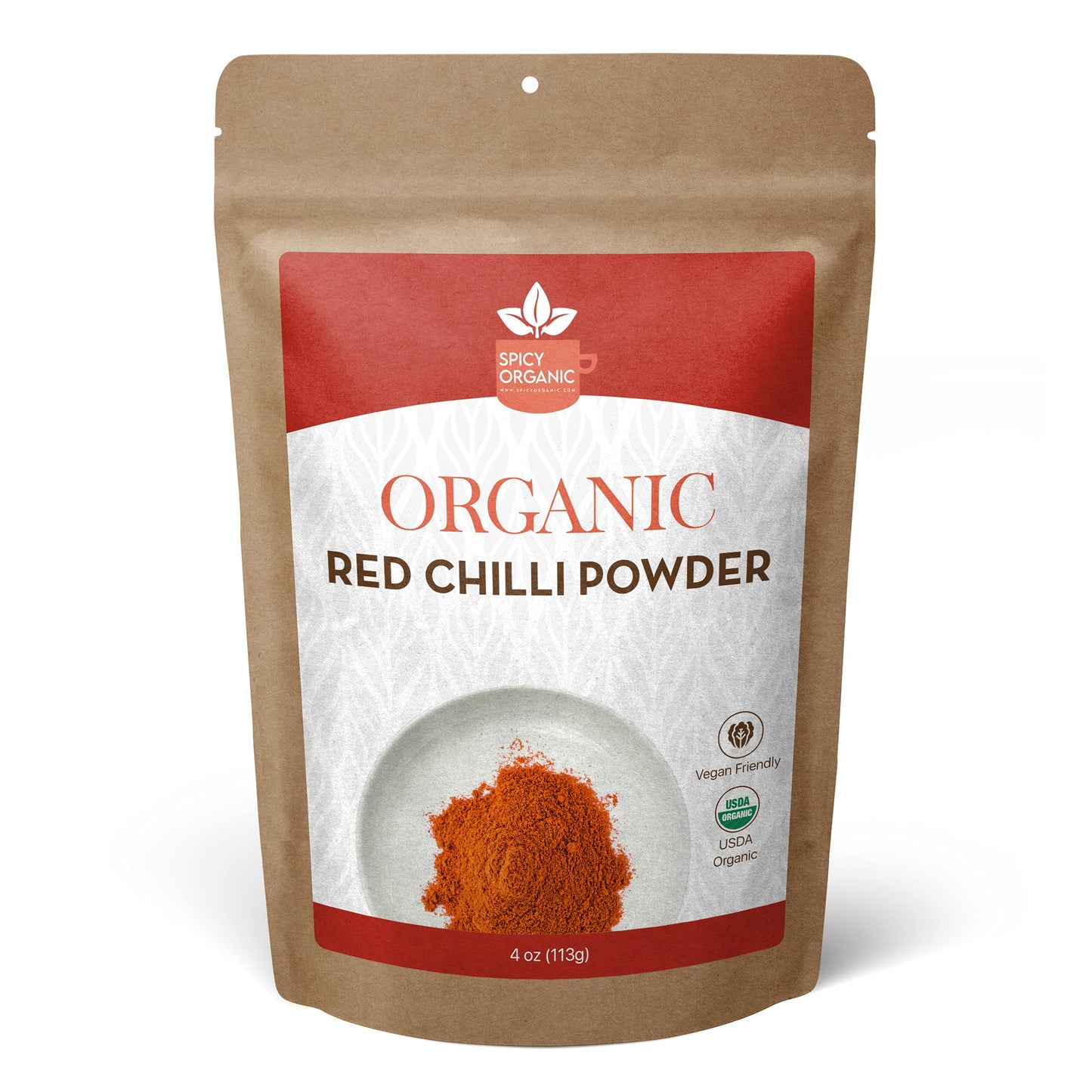 SPICY ORGANIC Red Chili Powder - USDA Organic, Non-GMO - 4 Oz (113g) - Perfect for Soups, Stews, and Chili
