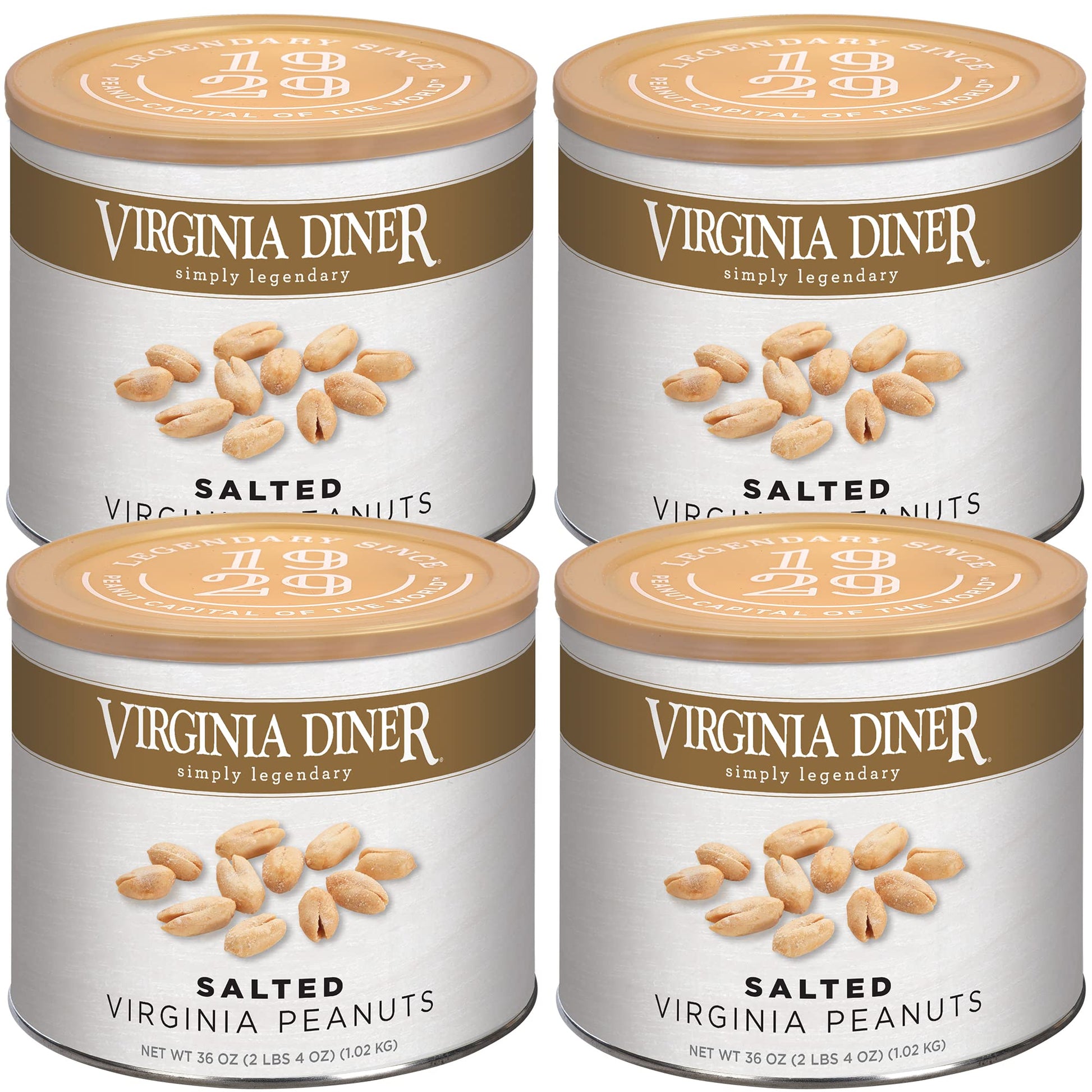 Virginia Diner Gourmet Extra Large Virginia Peanuts Blister Roasted Nuts All Natural Healthy Snack Gift 36oz (4 Pack) Salted