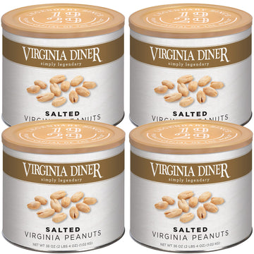 Virginia Diner Gourmet Extra Large Virginia Peanuts Blister Roasted Nuts All Natural Healthy Snack Gift 36oz (4 Pack) Salted