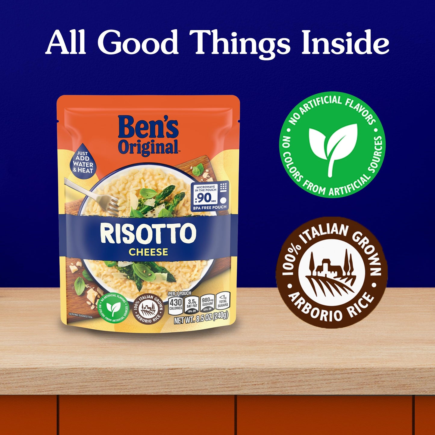 BENS ORIGINAL Risotto Cheese Flavored Rice, Easy Dinner Side, 8.5 oz Pouch (Pack of 12)