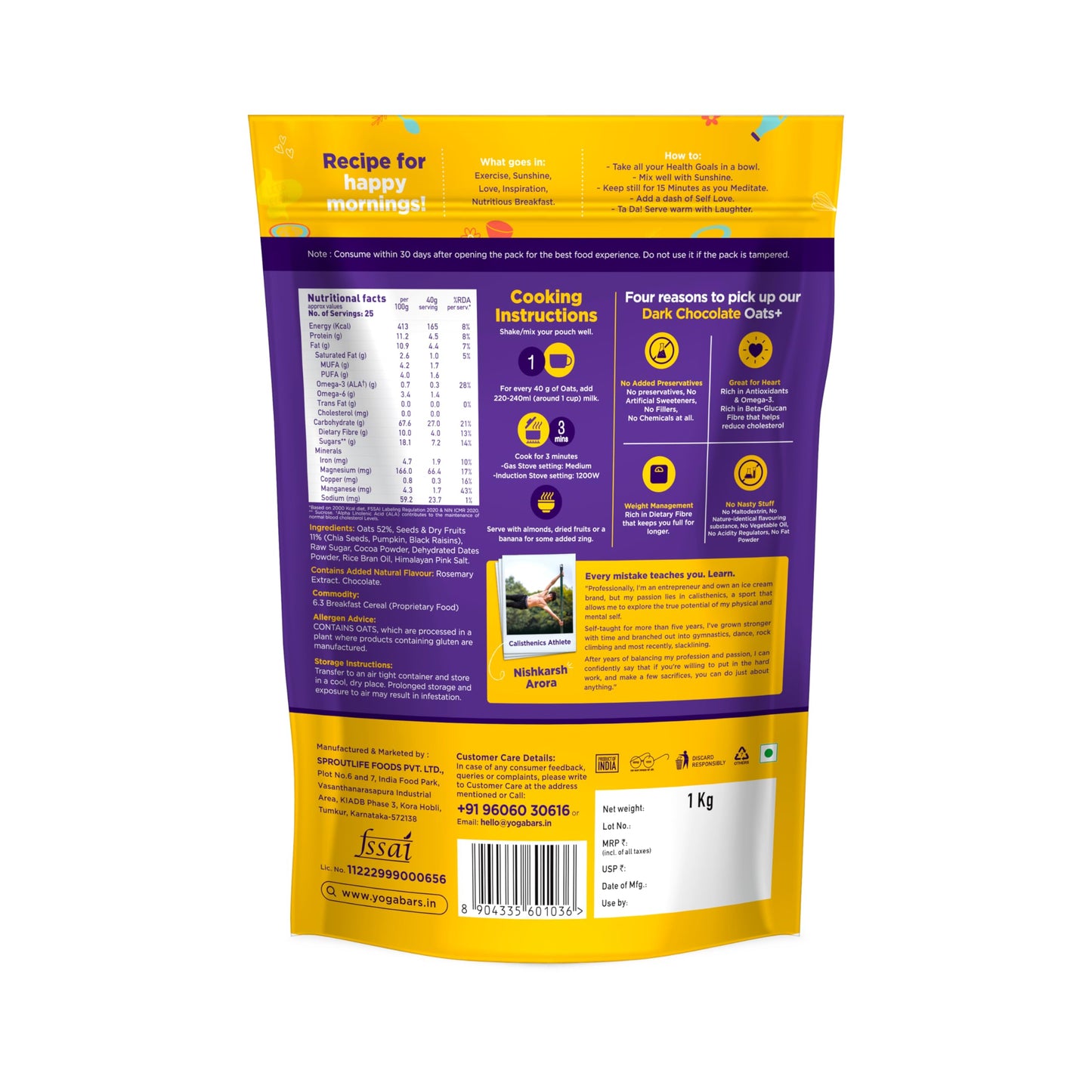 Yogabar Dark Chocolate Oats Combo | Dark Chocolate Oats 1Kg | Dark Chocolate Oats 400Gm | Gluten Free Whole Oatmeal For Breakfas
