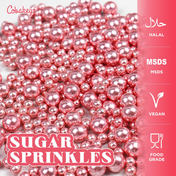 Cobakey Rose Gold Sprinkles For Cake Decorations 3.52 Ounce Rose Gold Metallic Pearl Sprinkles For Cupcake Toppers Wedding Party
