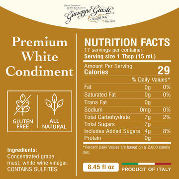 Giusti White Balsamic Vinegar Dressing, 8.45 fl oz (Pack of 2), Balsamic Vinegar of Modena yellow, Model 3817