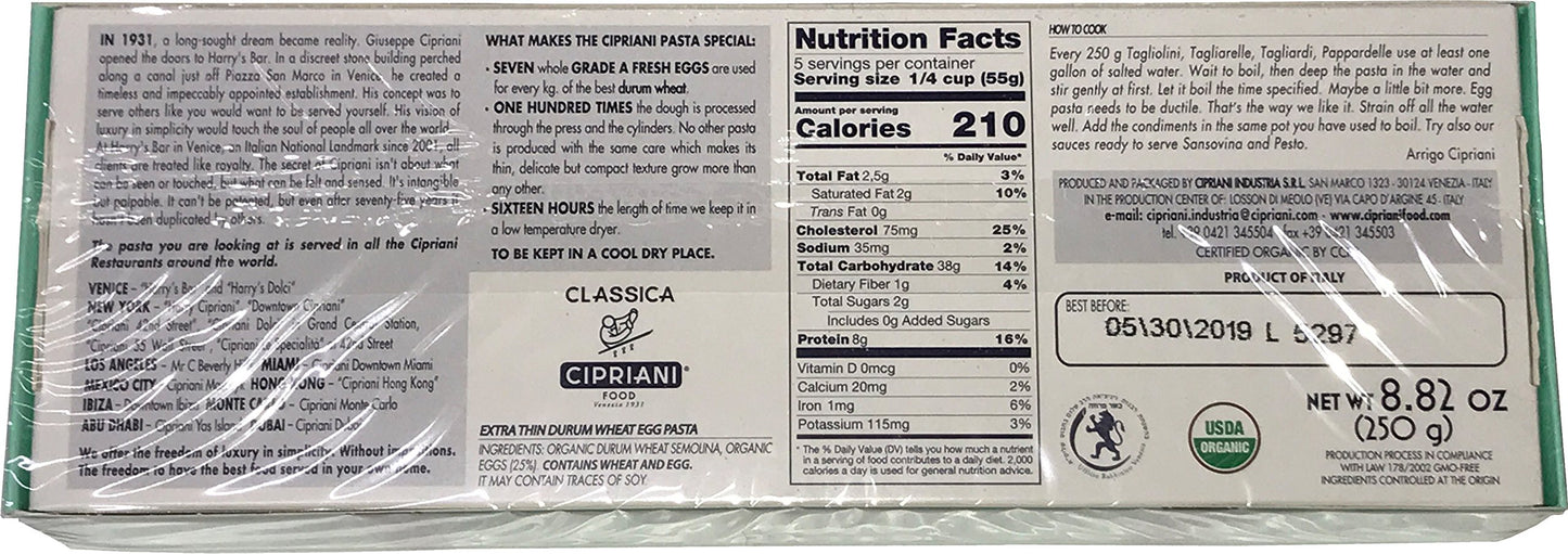 Cipriani Food Tagliarelle Extra Thin Egg Pasta - 8.82 Oz (Pack Of 12)