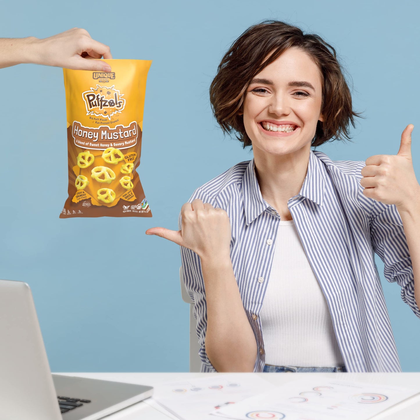 Unique Snacks Puffzels, Sweet Honey And Savory Mustard Flavor With A Fun Pretzel Crunch, Gluten-Free Snacks, 4.8 Oz. Snack Bag,