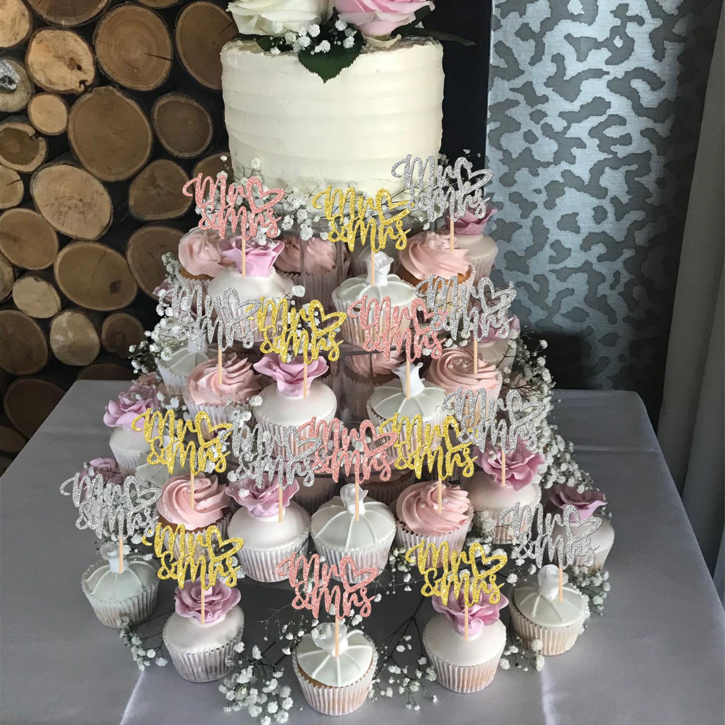 36 Pcs Mr & Mrs Cupcake Toppers With Love Heart Glitter Bridal Shower Cupcake Picks For Wedding Engagement Birthday Anniversary