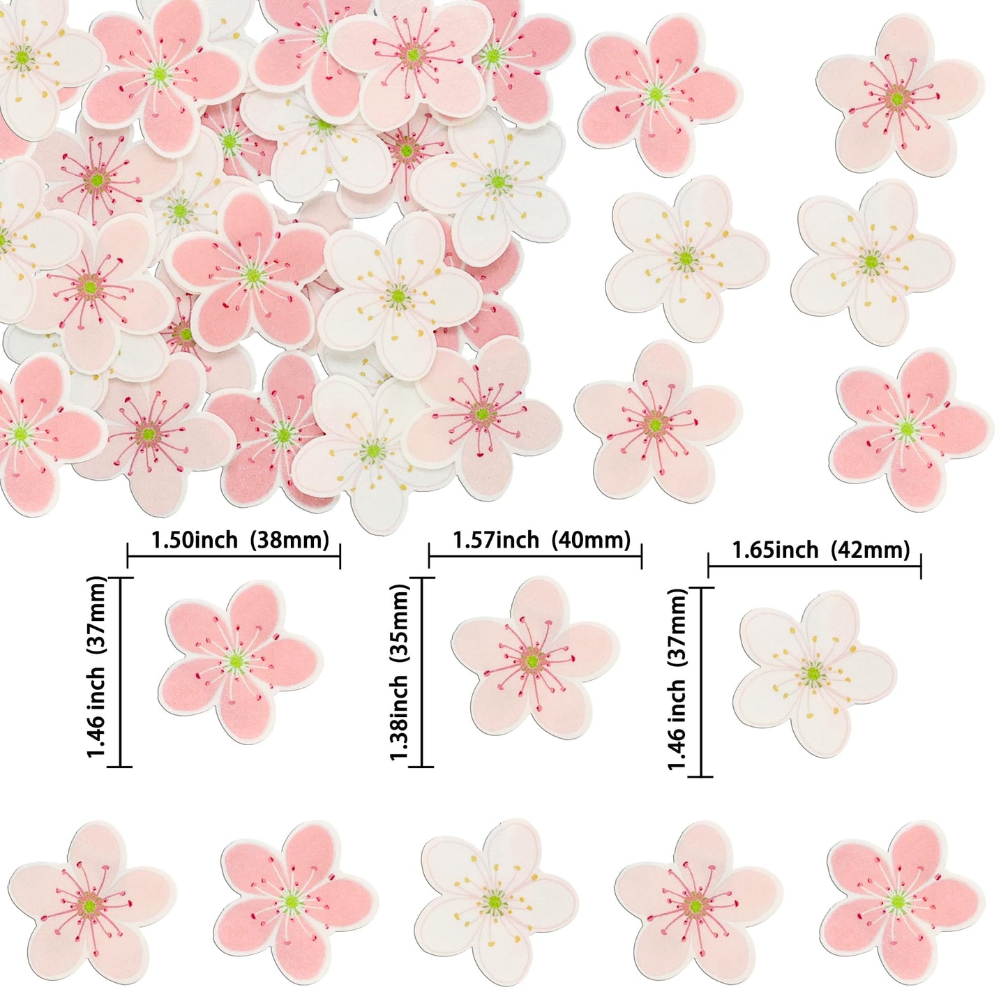 Ephlyn Edible Cherry Blossom Cake Decoration 54Pcs Wafer Paper Flowers 1.8x1.8 inches Pink White