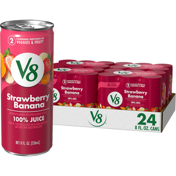 V8 Strawberry Banana 100% Fruit and Vegetable Juice, 8 fl oz Can (24 Pack)