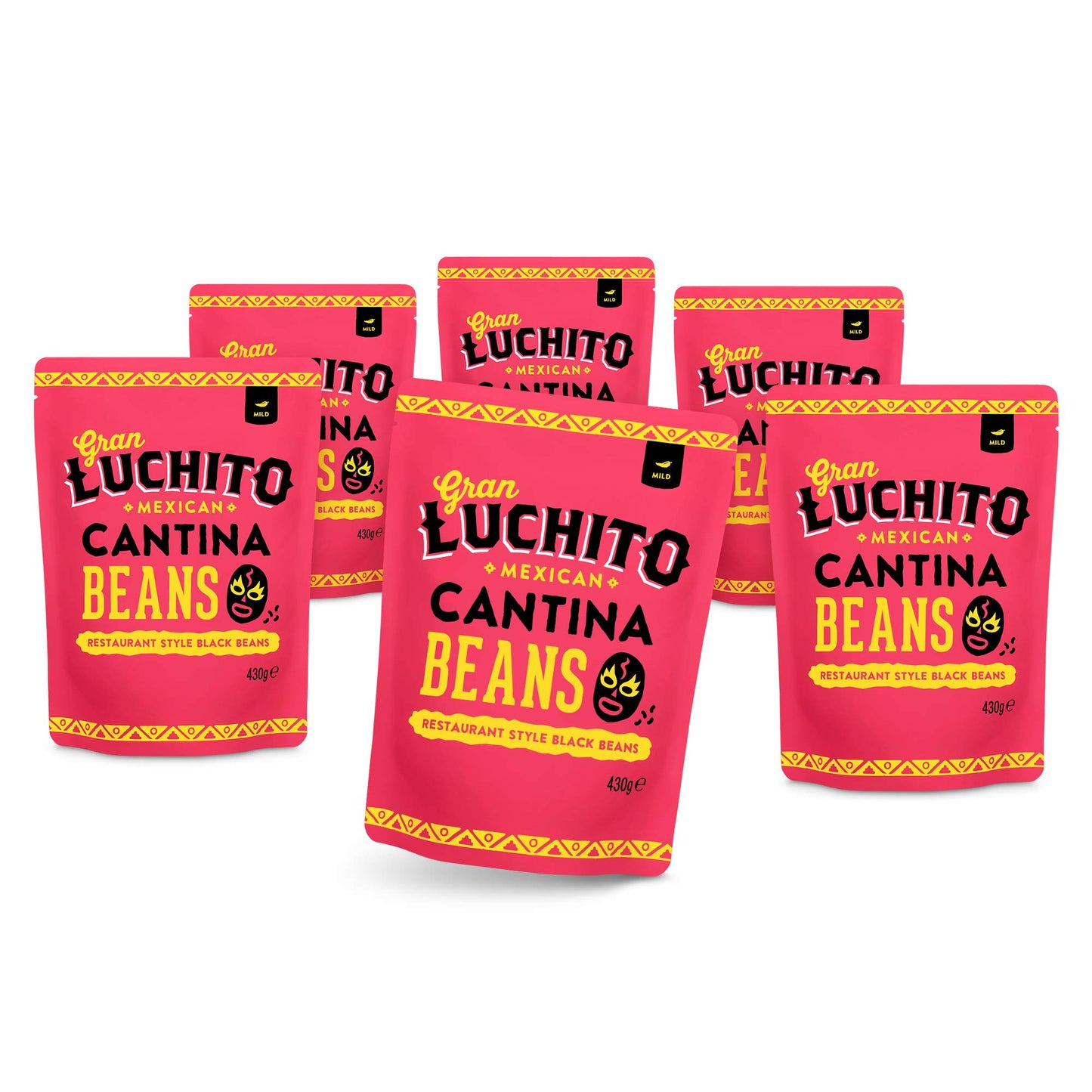 Gran Luchito Mexican Cantina Black Beans 15oz (Pack Of 6) - Vegan - Fat Free - Non GMO - Microwavable Pouch