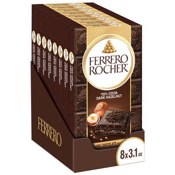 Ferrero Rocher Premium Chocolate Bars, 8 Pack, Dark Chocolate Hazelnut, Luxury Chocolate, Individually Wrapped Holiday Treats, 3.1 Oz Each