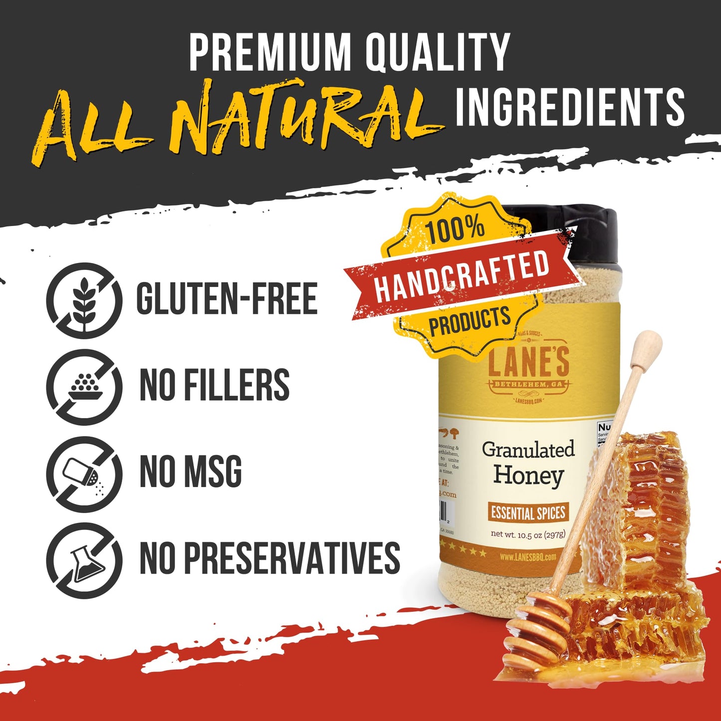 Lane'S Granulated Honey Seasoning, All-Natural Caramelized Granulated Powdered Honey Dust Blend With Honey Sugar Cane, No Msg, M