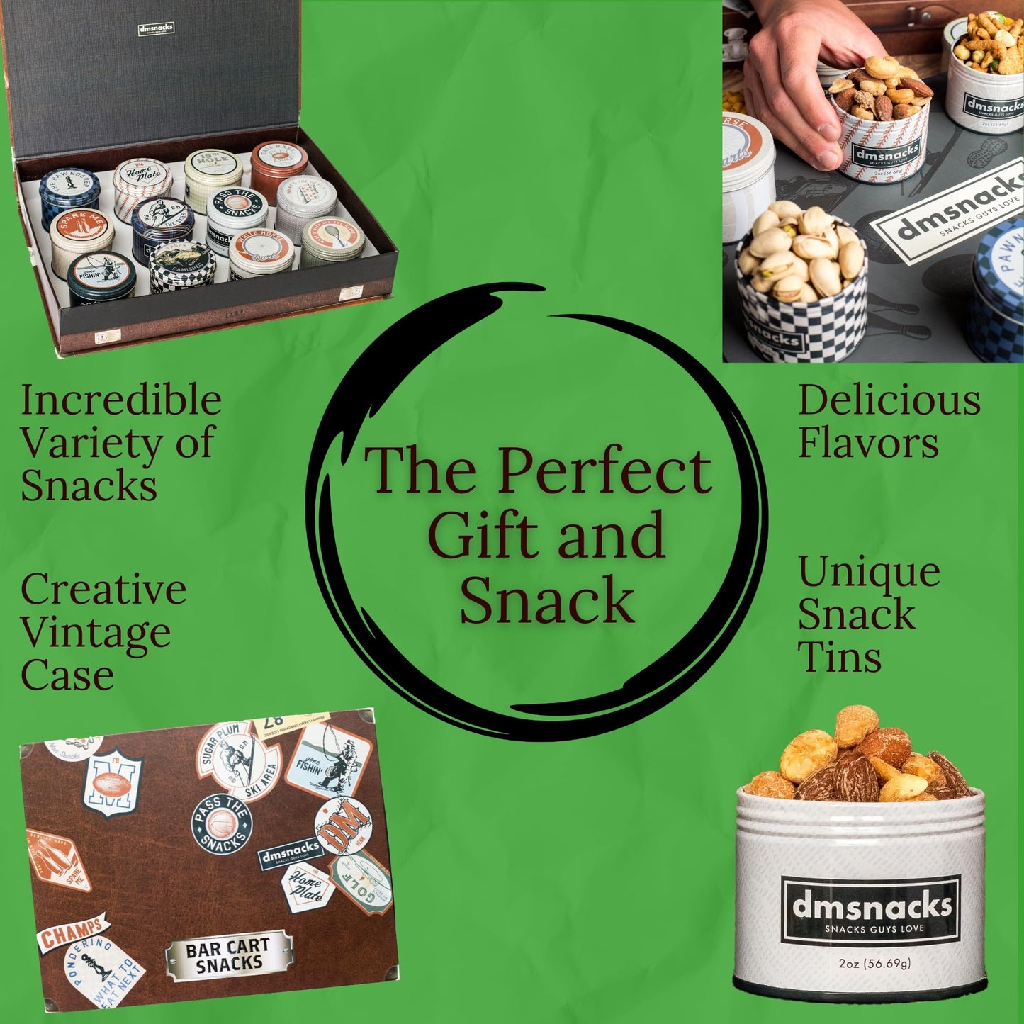 Snack Box Gift Basket, Birthday Gift for Men, Women, Food Care Package, Unique Tins of Assorted Nuts, Snacks in Stunning Case -