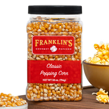 Franklins Gourmet Popcorn 28oz Tub Classic Popcorn Kernels for Popping - Made in USA, Non-GMO & All-Natural - Old Fashioned Unpo