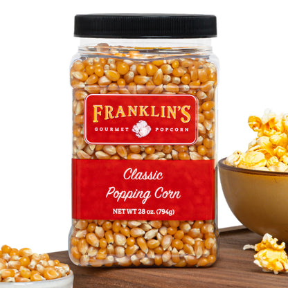 Franklins Gourmet Popcorn 28oz Tub Classic Popcorn Kernels for Popping - Made in USA, Non-GMO & All-Natural - Old Fashioned Unpo