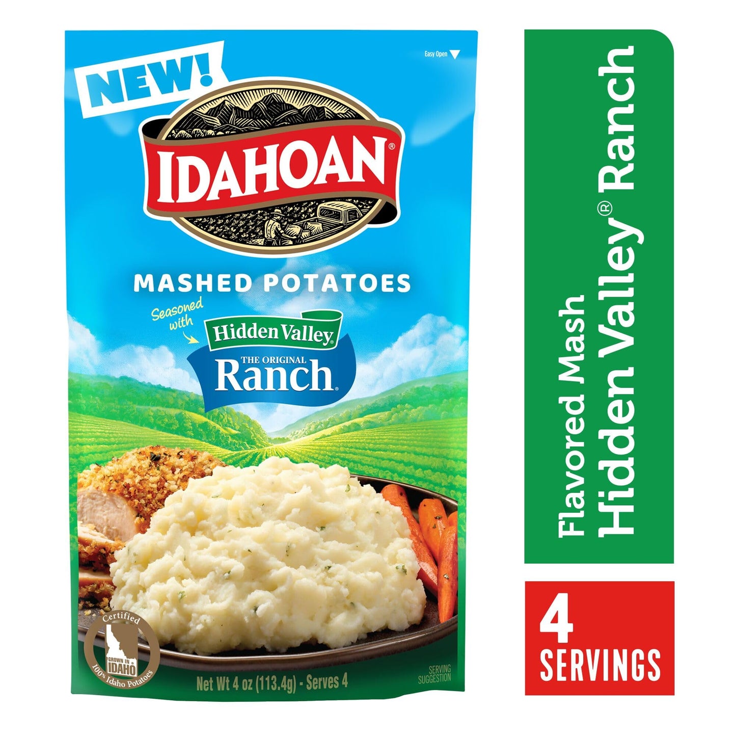 Idahoan Mashed Potatoes Seasoned With Hidden Valley Original Ranch, 4 Oz (Pack Of 12)
