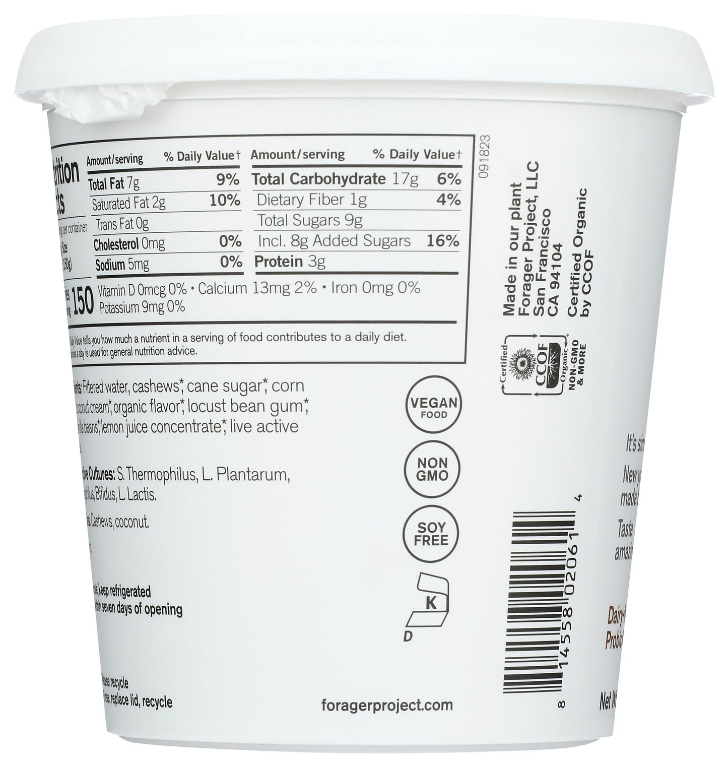Forager Project Cashewmilk Yogurt, Vanilla Bean, 24-Ounce