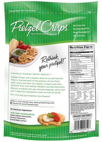 Snack Factory Garlic Pretzel Crisps, 7.2-Ounce Bags (Pack of 12)