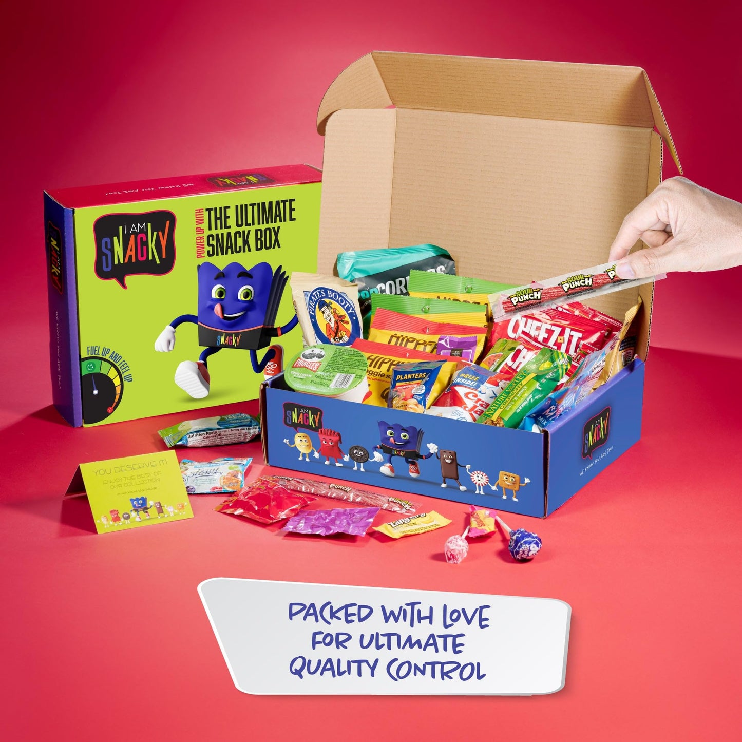 I AM Snacky - Holiday  Christmas Stocking Stuffer Snack Box Variety Pack Care Package + Greeting Card - SNACKY S PARTY PACK (100 Count) Birthday Sweet  Gift Basket  Candies Chips