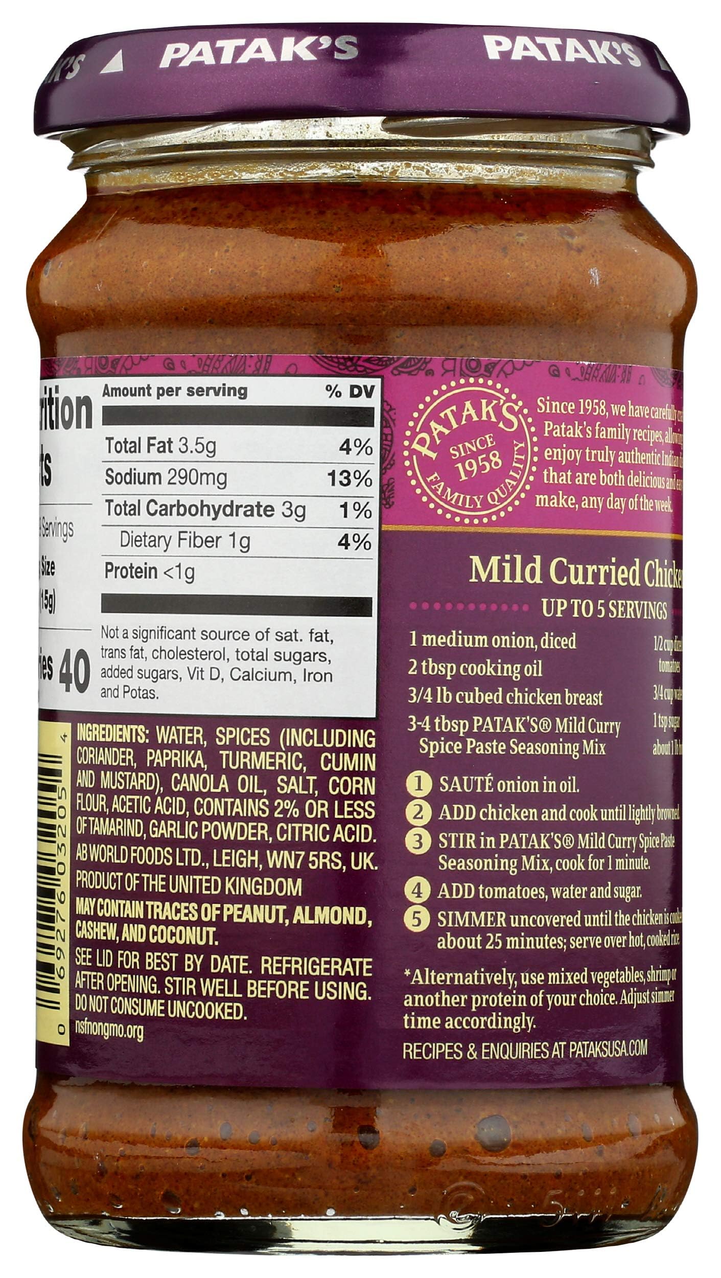 Pataks Mild Curry Paste 10 Oz