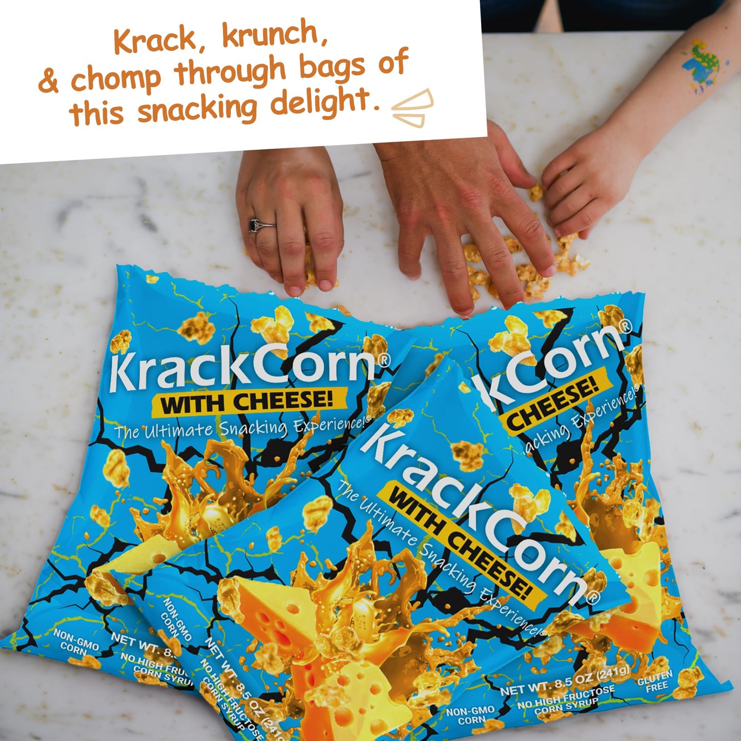 KrackCorn Cheddar Cheese Popcorn - Gluten-Free, Non-GMO, Sweet and Salty Snack - 8.5 oz, Pack of 3