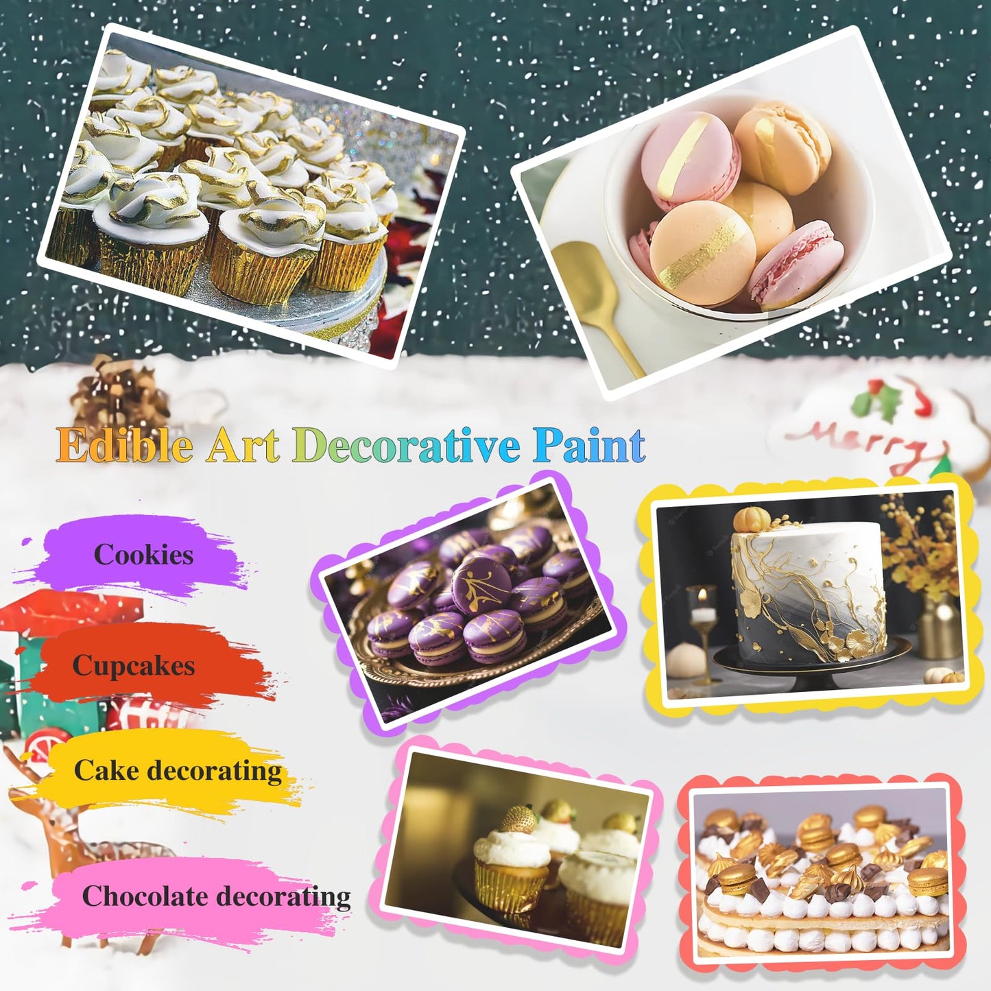 Gold Food Coloring Metallic Glitter Paint For Baking-Wayin Upgraded Vibrant Color Edible Glitter Cake Paint For Art Decorative F