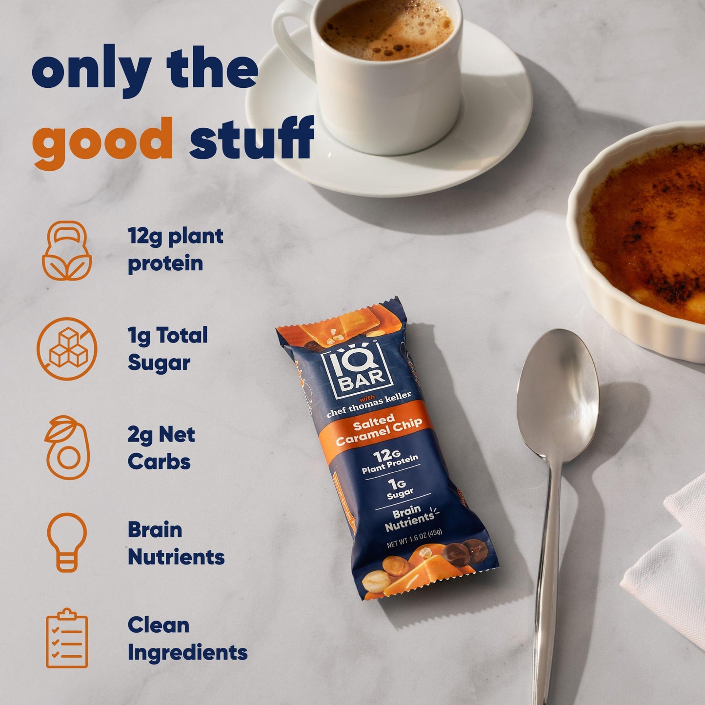 IQBAR x Chef Thomas Keller - Brain and Body Plant Protein Bars - Salted Caramel Chip - 12-Count, Low Carb, High Fiber, Gluten Fr