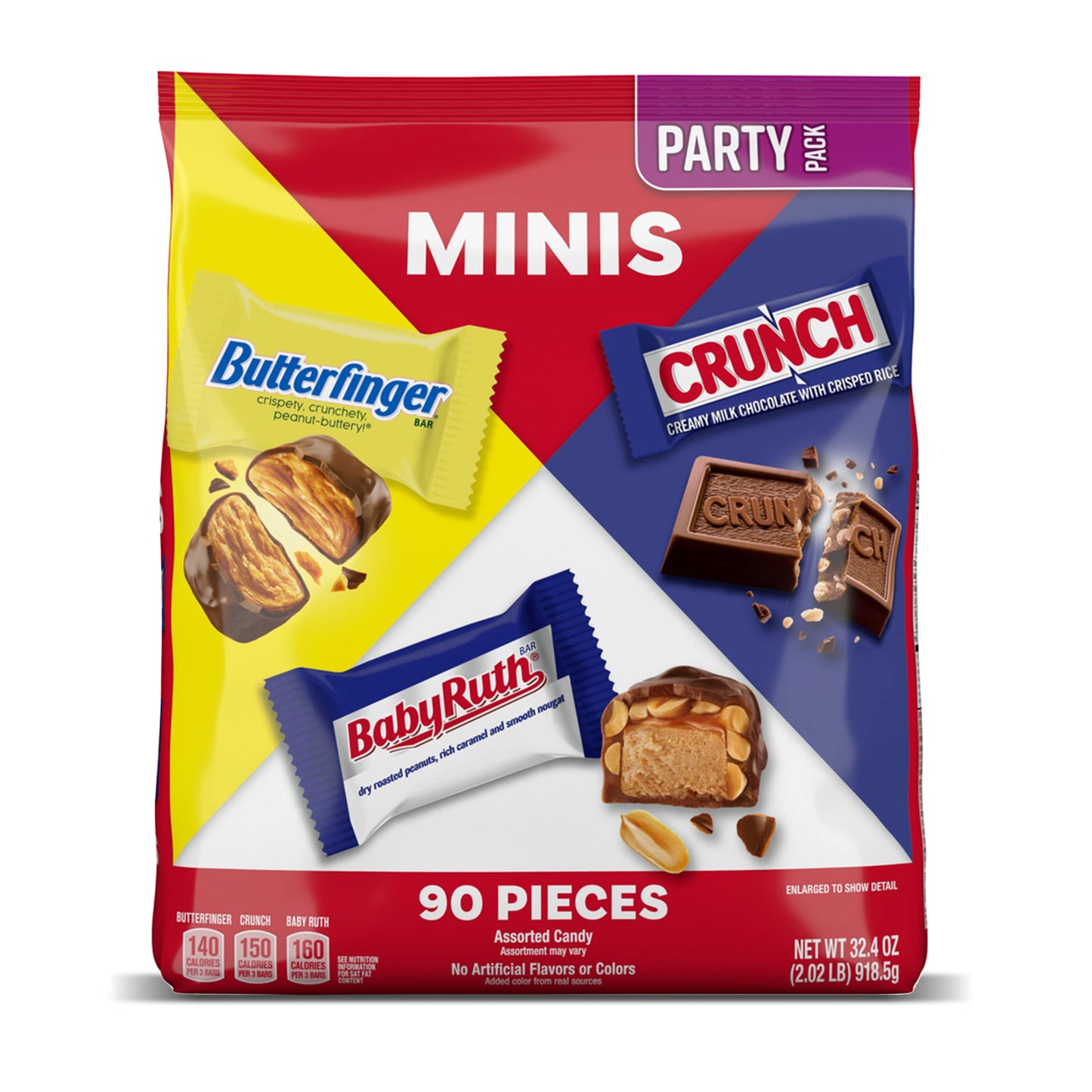 Butterfinger, CRUNCH and Baby Ruth Minis, Assorted Candy Bars, Great for Sharing, Bulk 90 Count Variety Pack, 32.4 oz