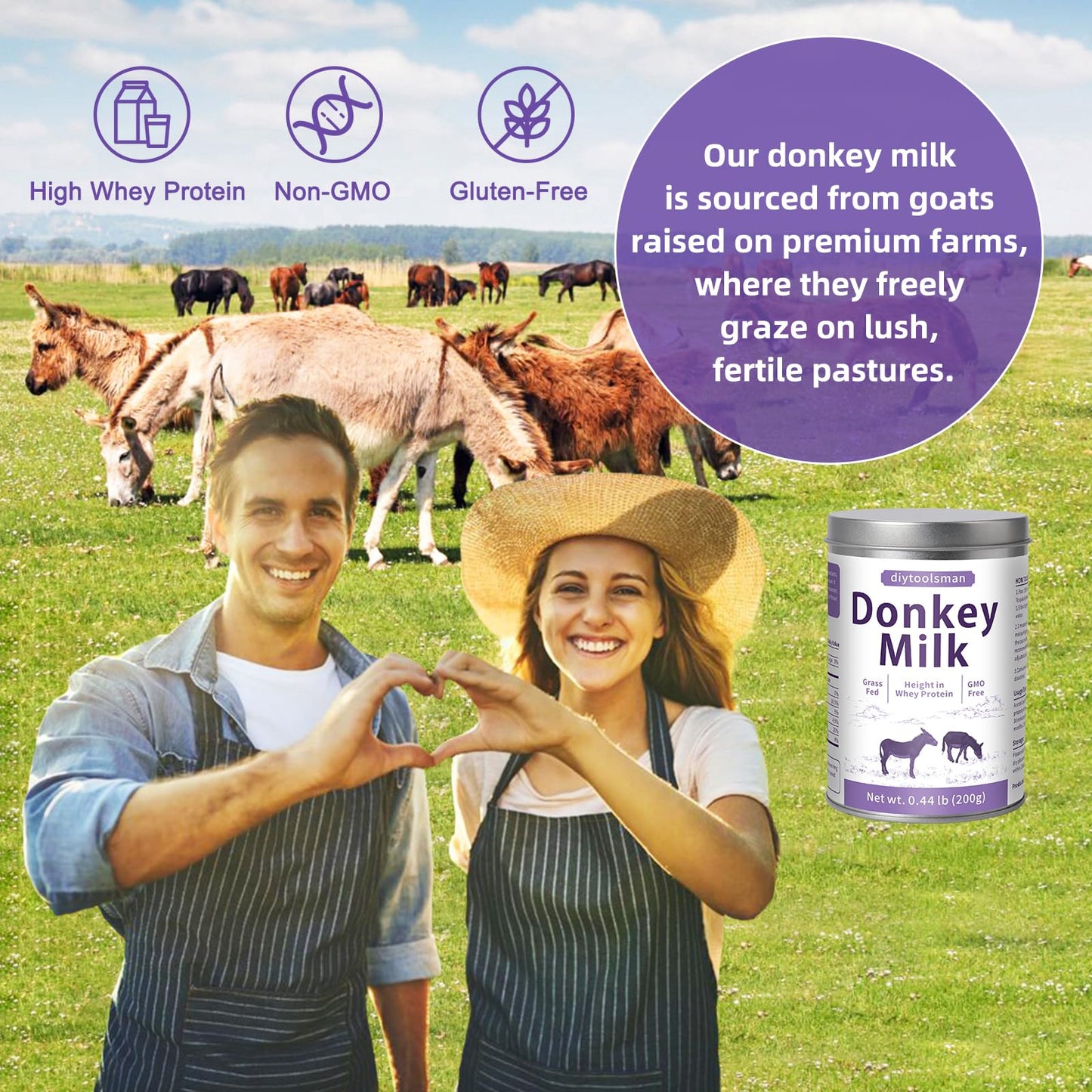 Liovsiso 200g Donkey Milk Powder - 100% Organic, Rich in Whey Protein, Easy to Digest, Immune Booster