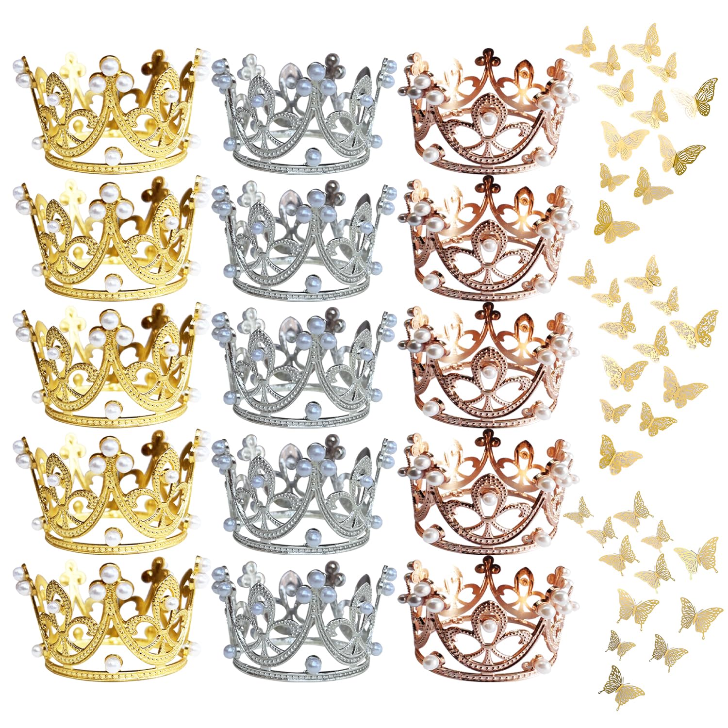 51Pcs Mini Crown Cupcake Topper Mini Baby Gem Pearl Crown Tiara Cake Topper For Women Lady Girl Birthday Bridal Wedding Royal Themed Party Decorations Flower Bouquet Accessories