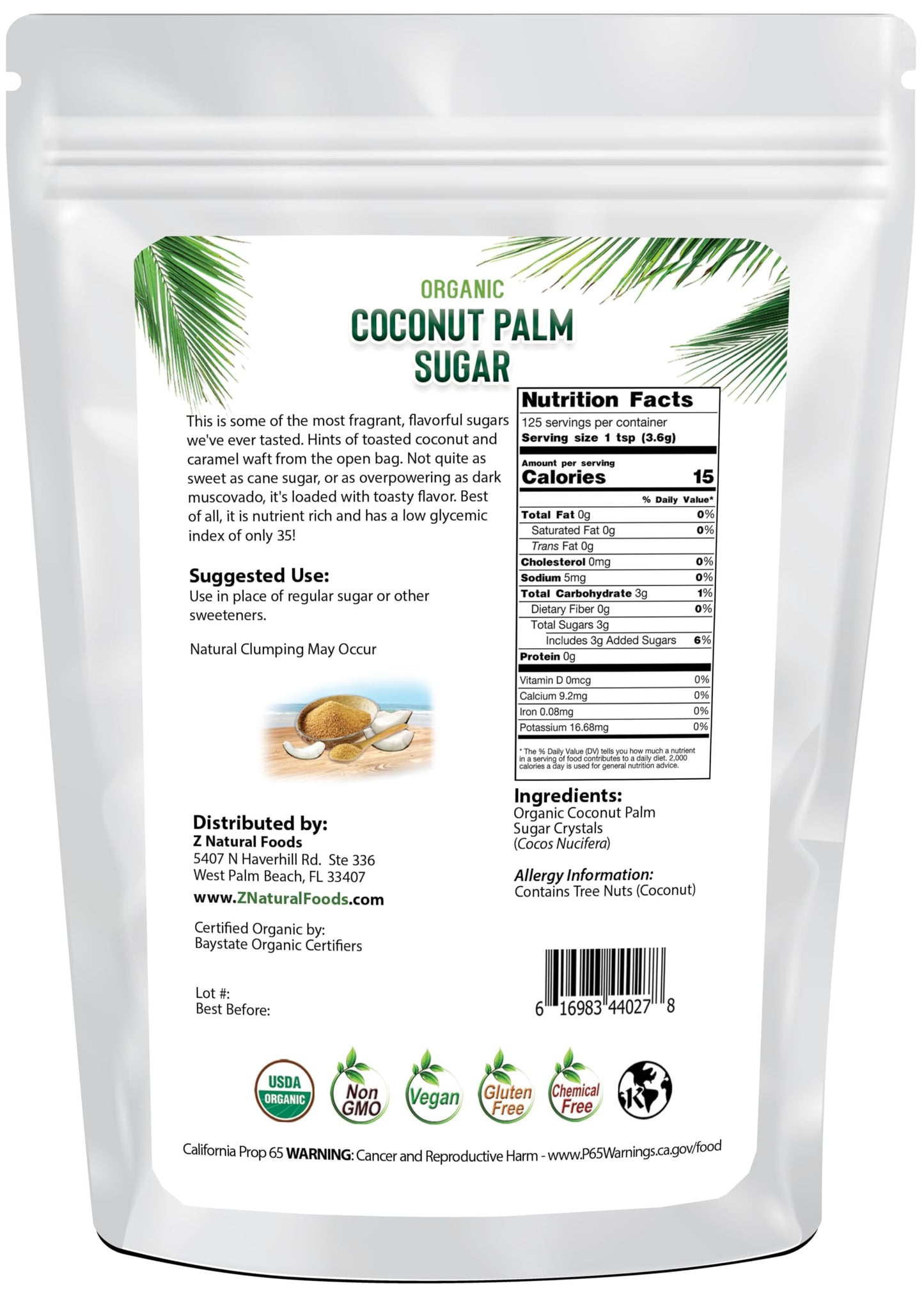 Organic Coconut Palm Sugar - Great For Desserts, Baking, Coffee, Tea, Oatmeal, & More - Unrefined, Vegan, Gluten Free, Non GMO,