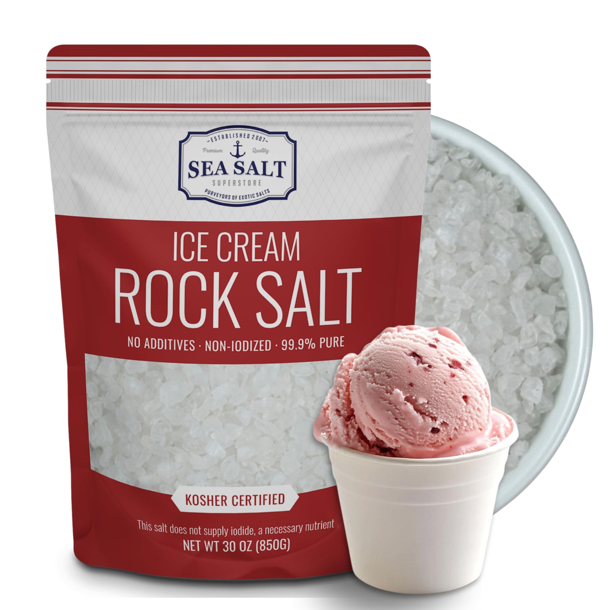 Rock Salt for Ice Cream Making  Universally Compatible Coarse and Non-Iodized Salt for All Ice Cream Maker  30 oz Bag