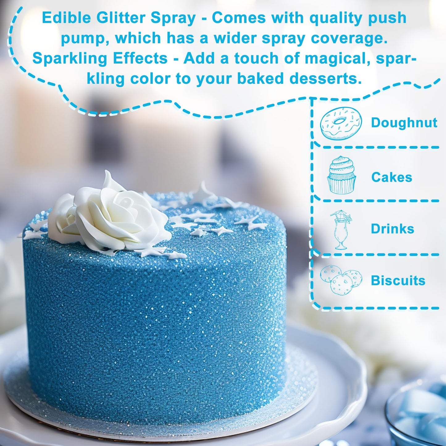 Edible Glitter Spray Set - 3 Color 100% Edible Glitter for Cakes, Cupcakes, Cake Pops, Drinks, Chocolate, Strawberries, Cookies,
