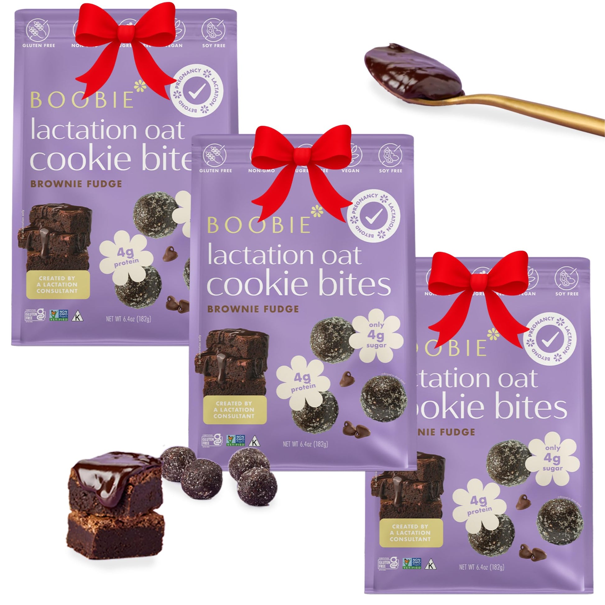 Boobie Lactation Cookies, Brownie Fudge | Vegan, Gluten-Free, Dairy-Free, Soy-Free Plant-Based Protein + Prebiotics | 5g Sugar, 
