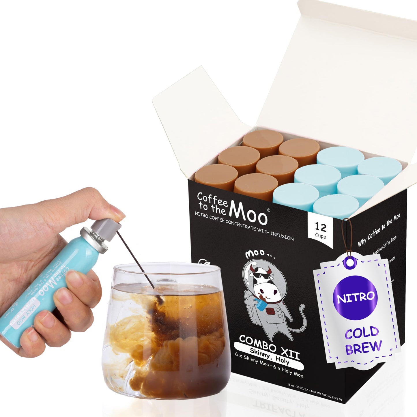 Coffee to the Moo Nitro Cold Brew Coffee Concentrate Combo Pack - KETO & Mushroom Coffee | Instant Iced or Hot | Pocket/Purse Si