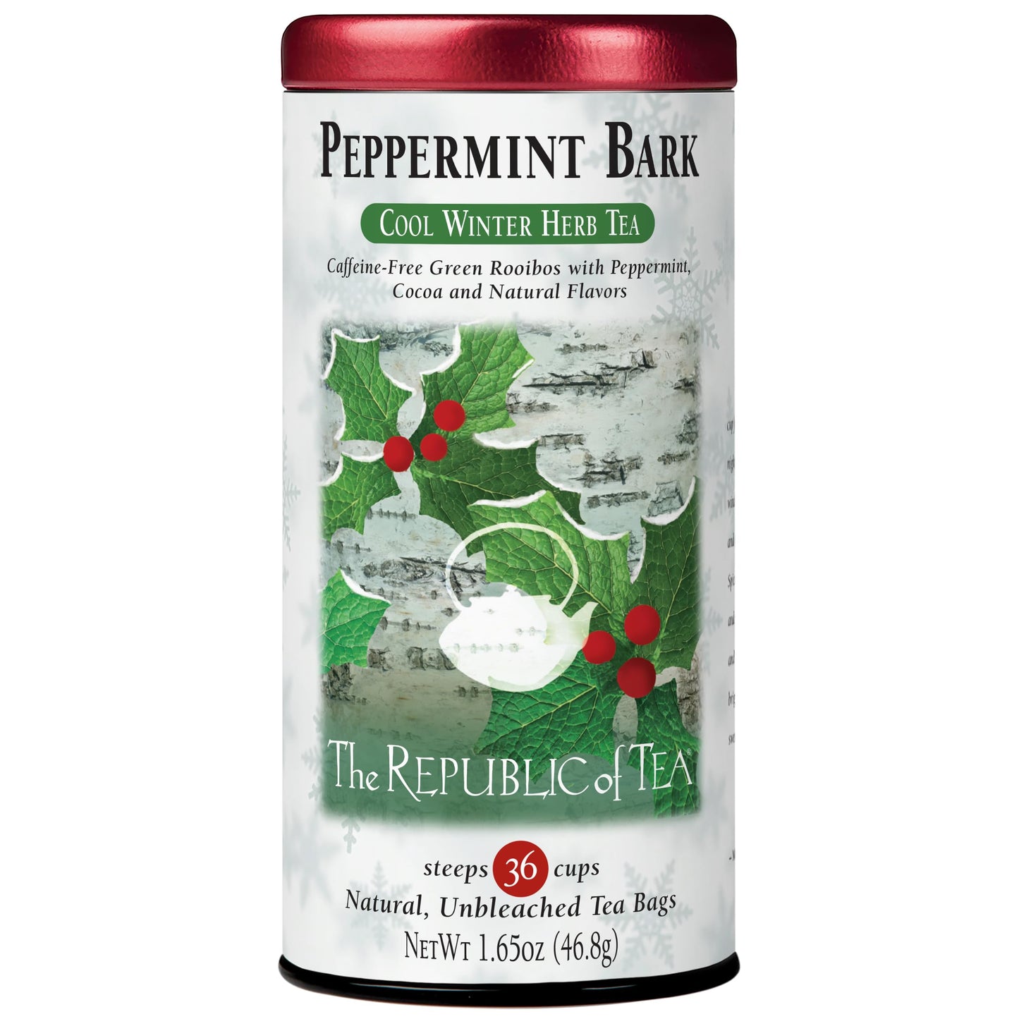 The Republic of Tea Peppermint Bark Herb Tea, Caffeine-Free, 36 Tea Bags, 36 Count