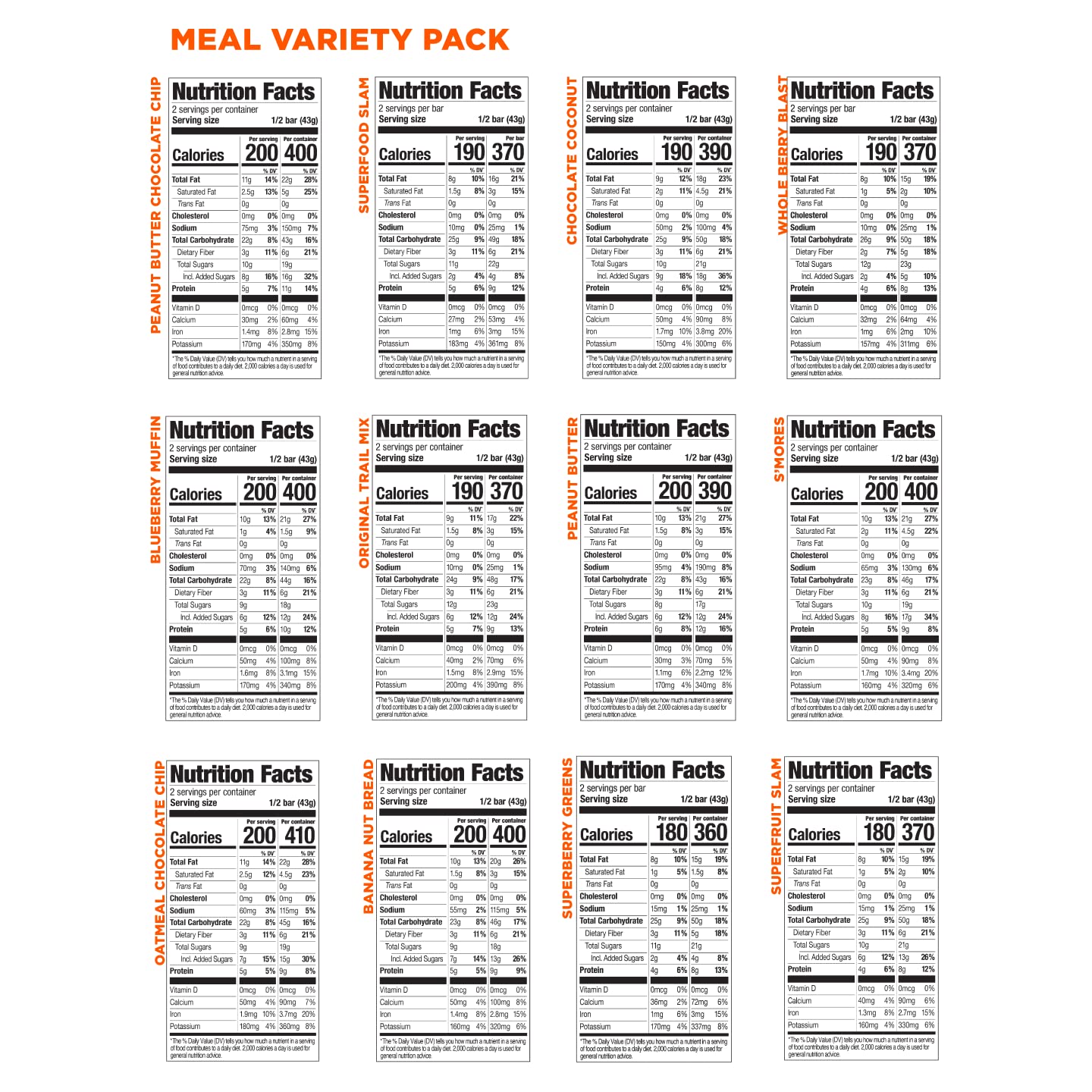 Probar - Meal Bar 12 Flavor Variety Pack - Natural Energy, Non-Gmo, Gluten-Free, Plant-Based Whole Food Ingredients, 3 Ounce (Pa