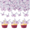 Gyufise 72Pcs Edible Cupcake Toppers - Butterfly Shaped Cake Decoration Picks for Baby Shower, Kids Birthday Party - Purple