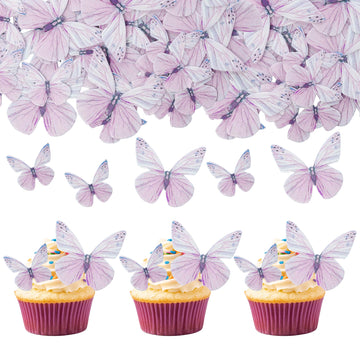 Gyufise 72Pcs Edible Cupcake Toppers - Butterfly Shaped Cake Decoration Picks for Baby Shower, Kids Birthday Party - Purple