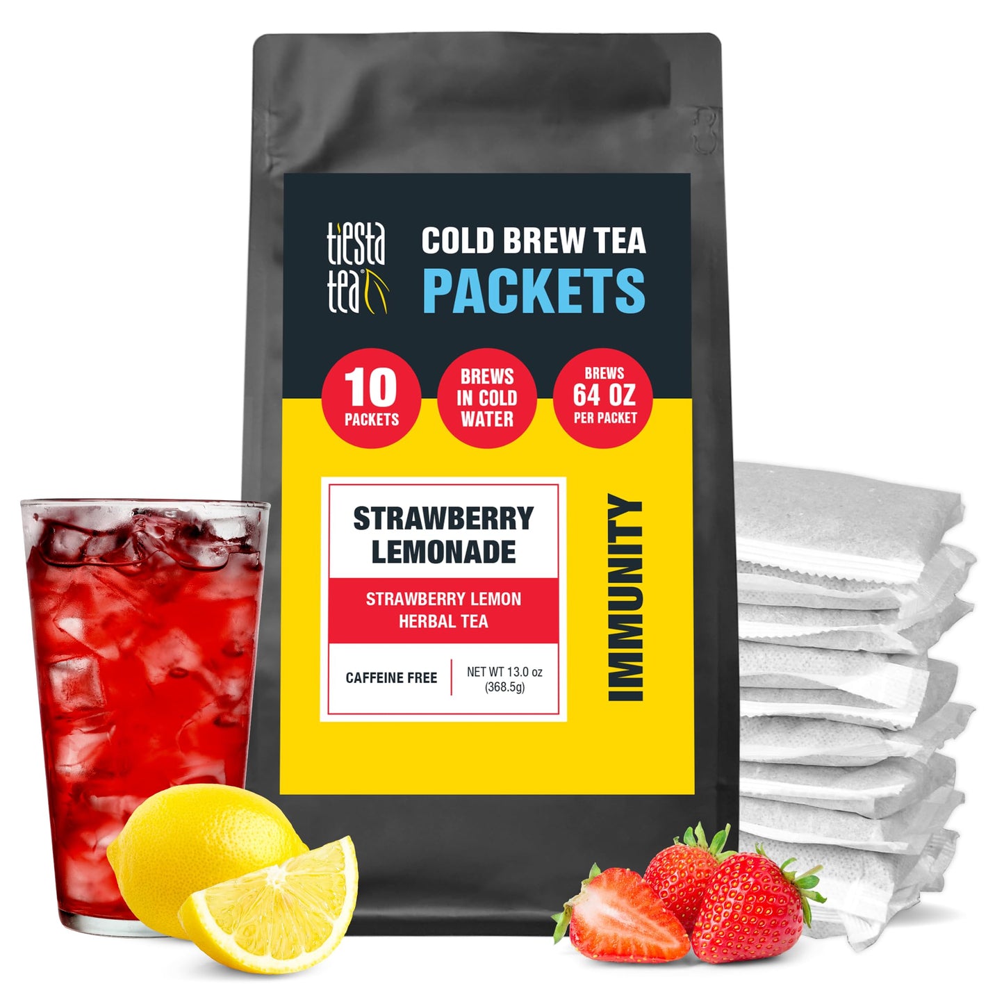 Tiesta Tea - Strawberry Lemonade Cold Brew Tea | Loose Leaf | Strawberry Lemon Herbal Blend | Premium Iced Blends | Non-Caffeinated Iced Drink | 10 Cold Brew Bags | Makes 64Oz Pitcher Each
